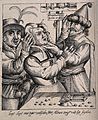 An itinerant surgeon extracting stones from a woman's head; Wellcome V0016241.jpg