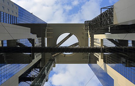 Umeda Sky Building, designed by Hiroshi Hara and completed in 1993, is the nineteenth-tallest building in Osaka Prefecture, Japan,