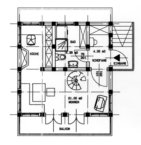 Rustikales Single-Haus mit innovativem Bausystem, Grundriss Erdgeschoss
