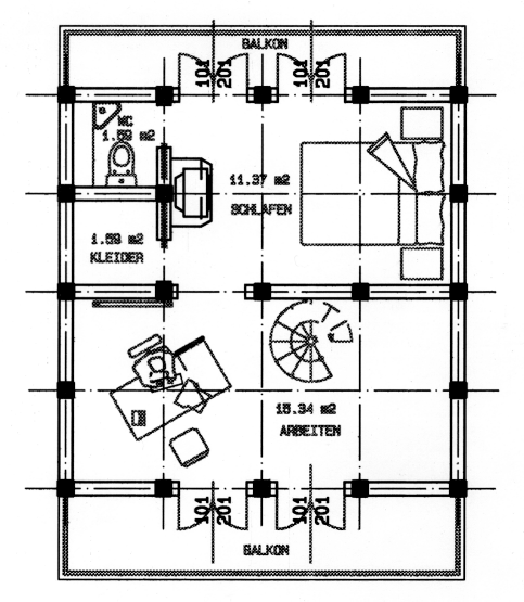 Rustikales Single-Haus mit innovativem Bausystem, Grundriss Obergeschoss